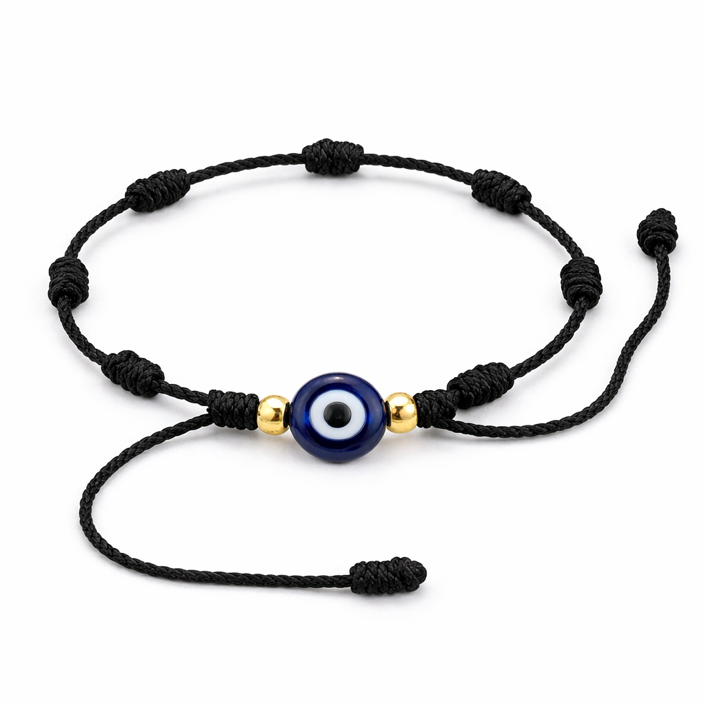 Pulseira dos 7 Nós Preta com Olho Turco