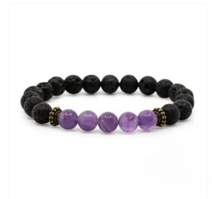 Pulseira 5 Pedras, Lava com Ametista – Esferas 8 mm