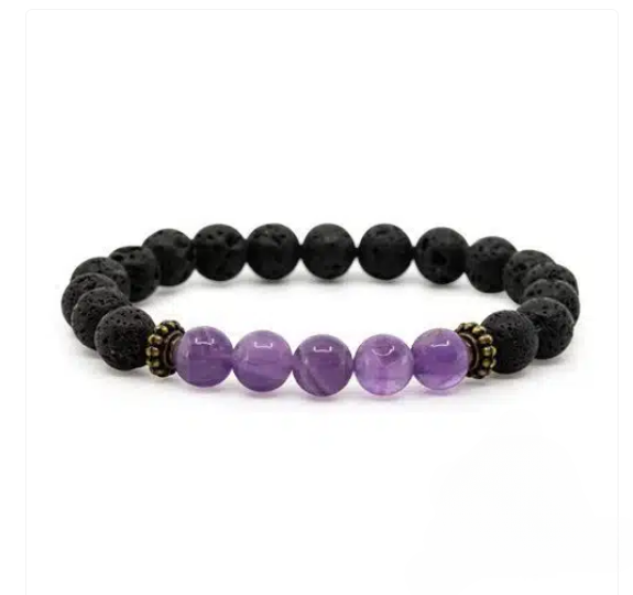 Pulseira 5 Pedras, Lava com Ametista – Esferas 8 mm