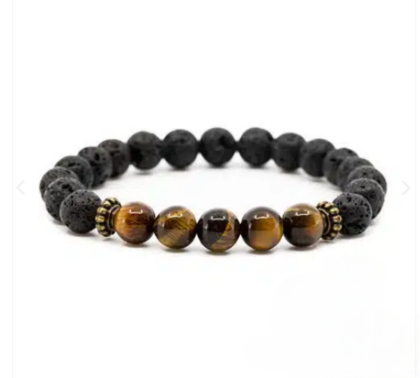 Pulseira 5 Pedras, Lava com Olho de Tigre – Esferas 8 mm