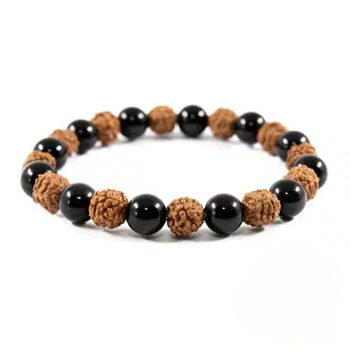 Pulseira de Rudraksha e Obsidiana Negra – Esferas 8 mm