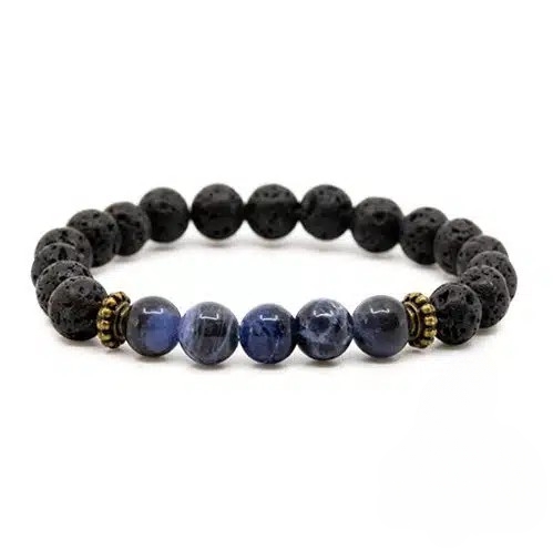 Pulseira 5 Pedras, Lava com Sodalite – Esferas 8 mm